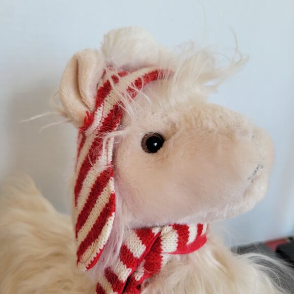 Pier 1 Imports White Llama Plush 12" with Red Hat & Scarf Holiday Decor - Picture 10 of 15